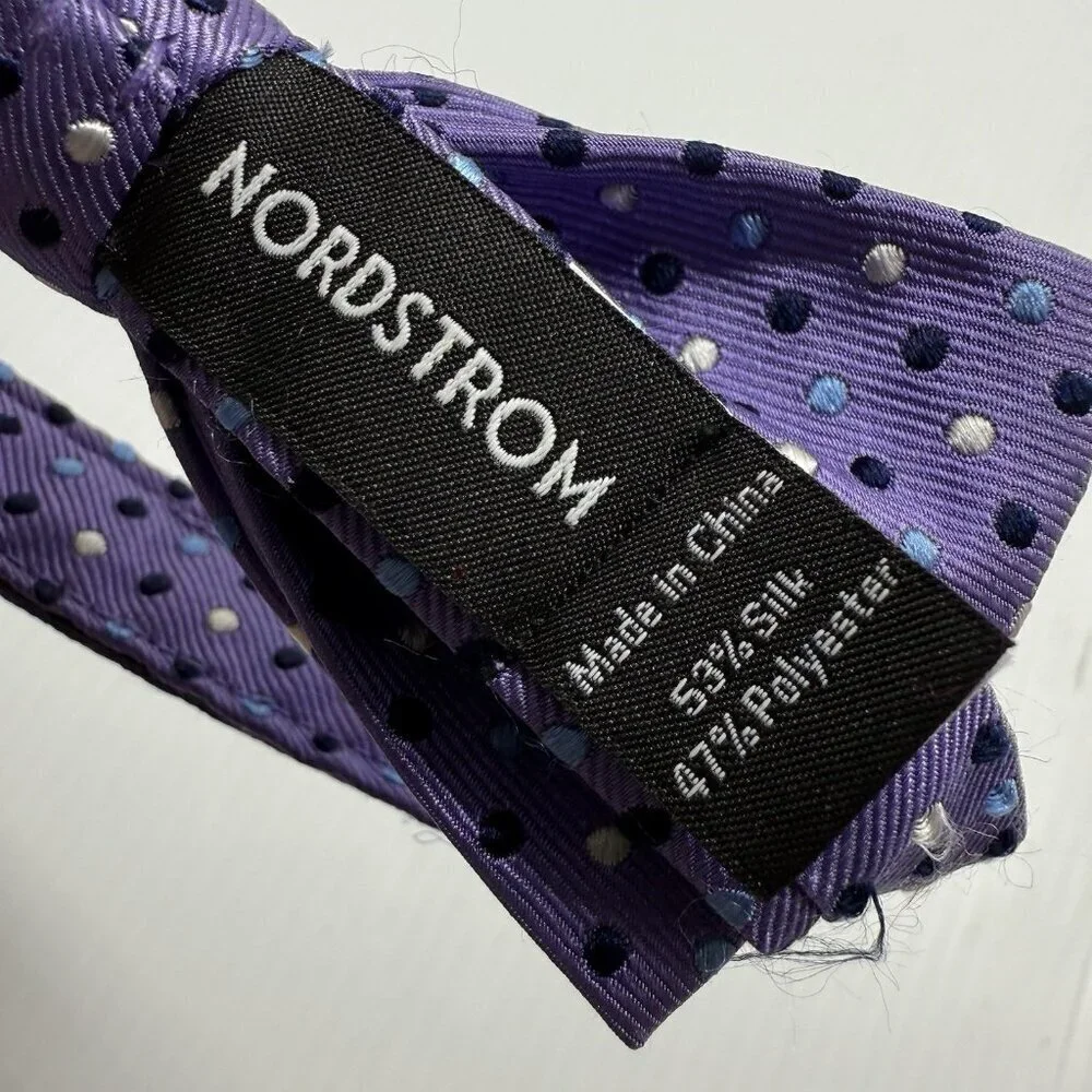 Nordstrom Purple Polka Dot Silk Bow Tie Adjustable Formal Wedding Prom Accessory